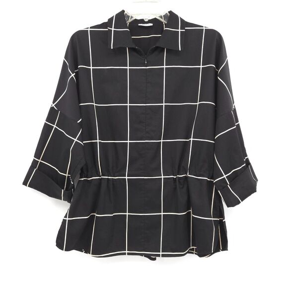 Akris Punto womens windowpane check zip front top Size 10 black & white - Picture 1 of 10